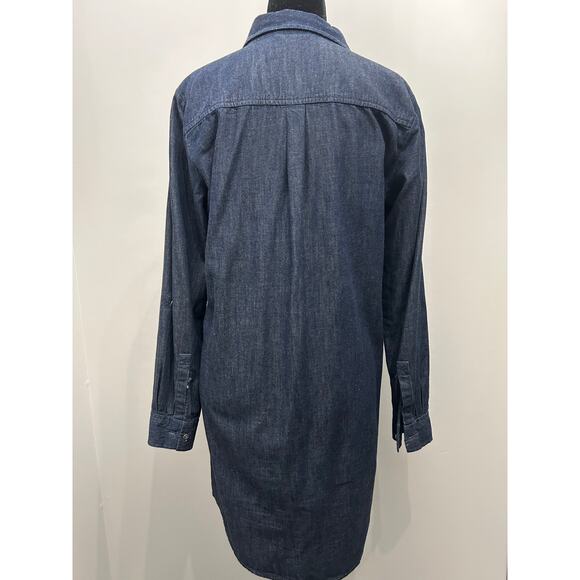 LOFT Denim Shirtdress Tunic Dark Wash Utility Long Sleeve Collared Pockets Small - Picture 3 of 7